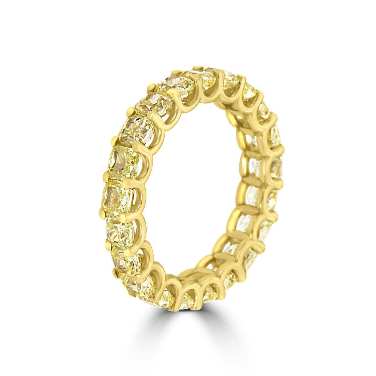 For Sale:  14 Karat Yellow Gold Cushion Yellow Diamonds Eternity Ring '3 1/2 Carat' 2