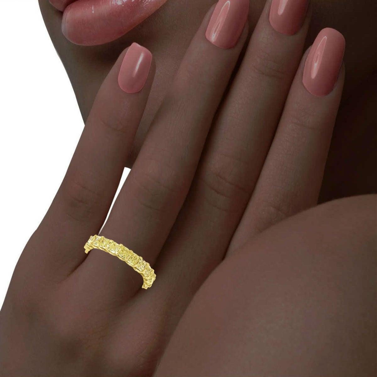 For Sale:  14 Karat Yellow Gold Cushion Yellow Diamonds Eternity Ring '3 1/2 Carat' 4