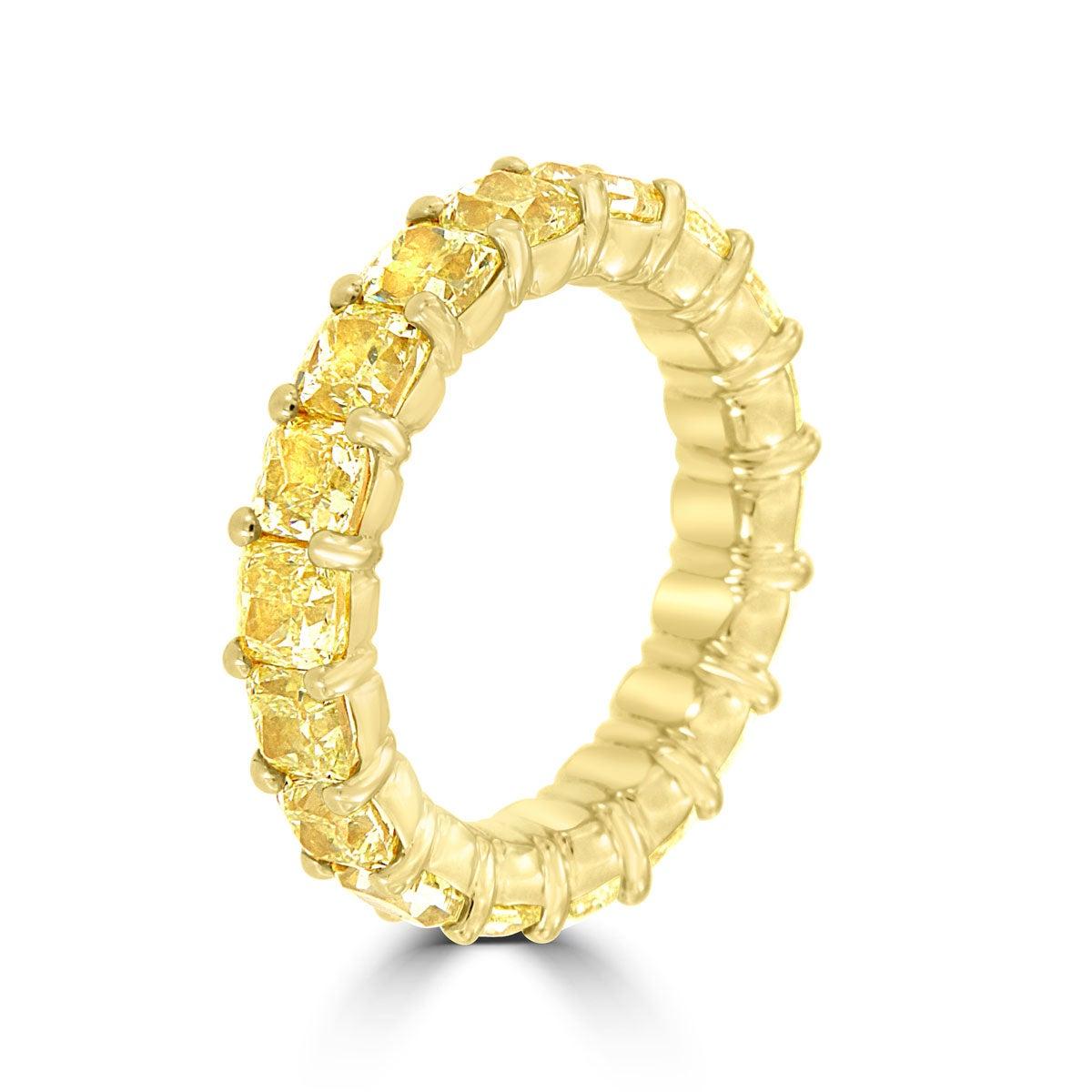 For Sale:  14 Karat Yellow Gold Cushion Yellow Diamonds Eternity Ring '7.5 Carat' 2