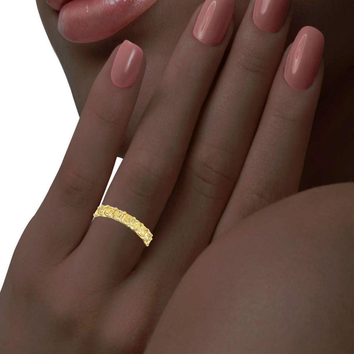 For Sale:  14 Karat Yellow Gold Cushion Yellow Diamonds Eternity Ring '7.5 Carat' 4