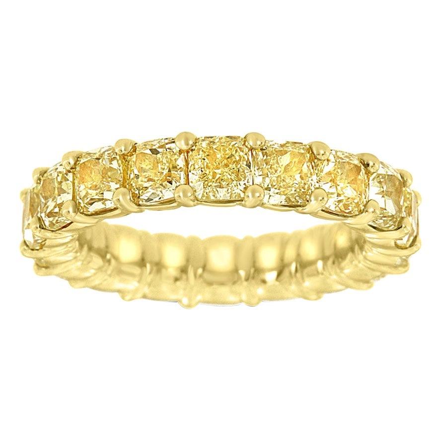 14 Karat Yellow Gold Cushion Yellow Diamonds Eternity Ring '7.5 Carat'