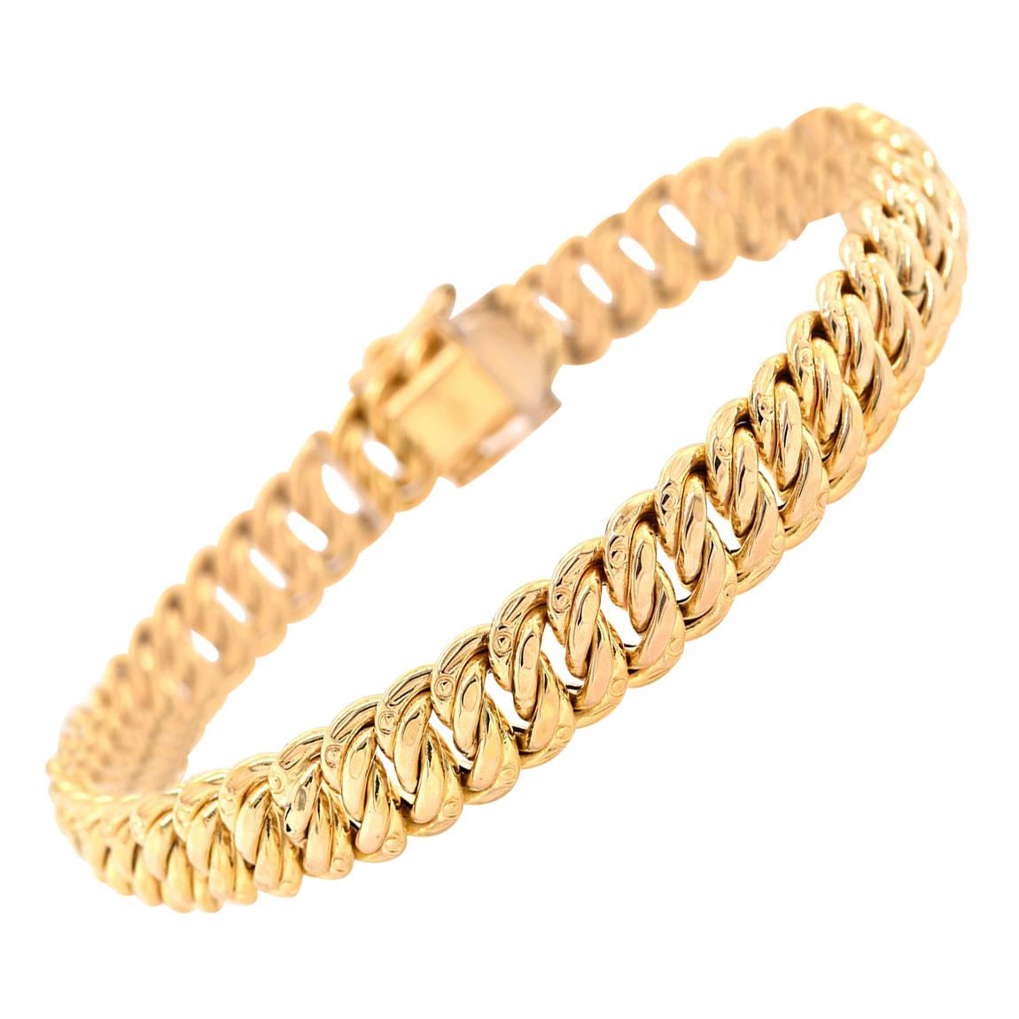 Yellow Gold Flat Link Chain Bracelet For Sale at 1stDibs