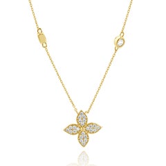 14 Karat Yellow Gold CZ Clover Station Necklace