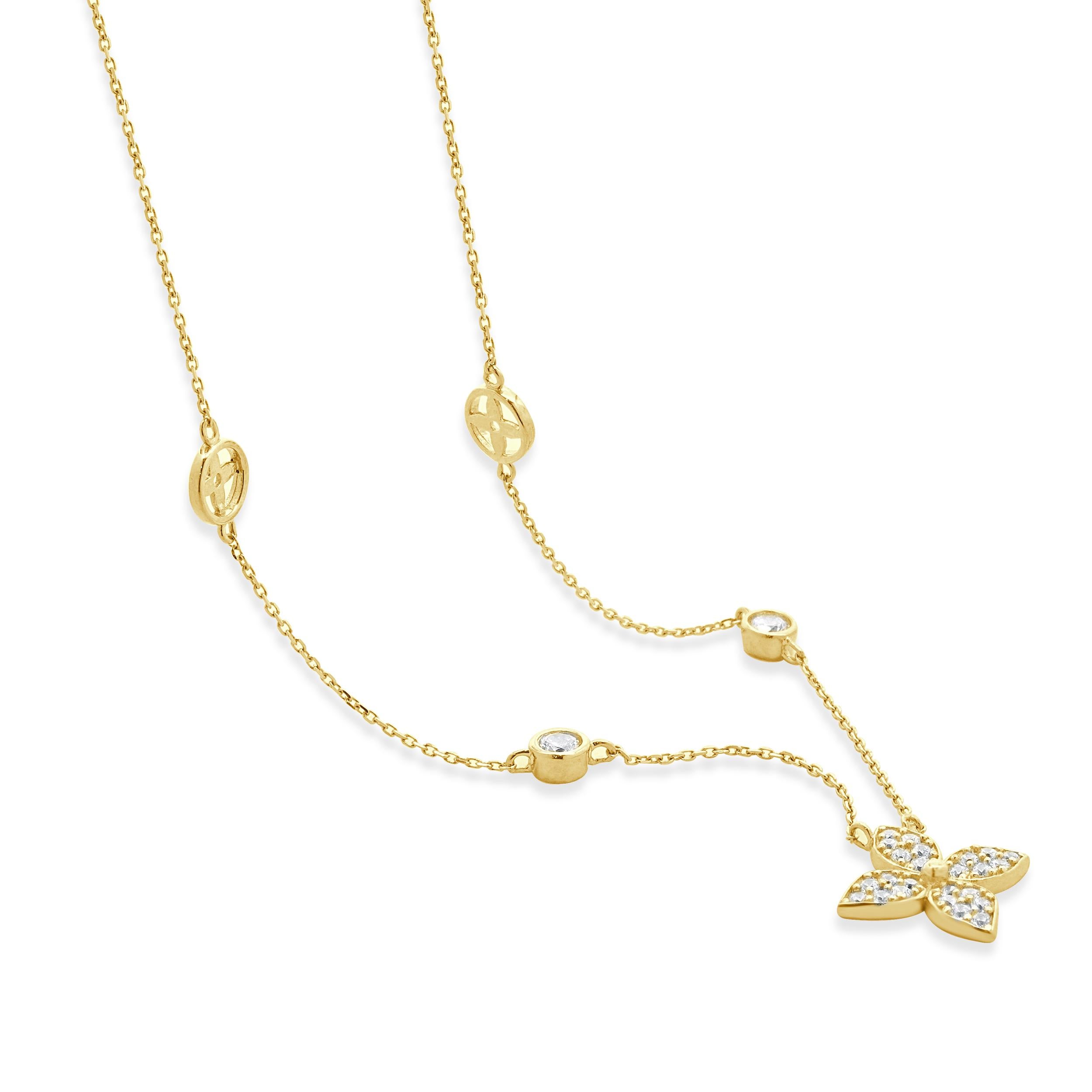 Collar Estación Trébol CZ Oro Amarillo 14 Kilates en Excelente estado para la venta en Scottsdale, AZ
