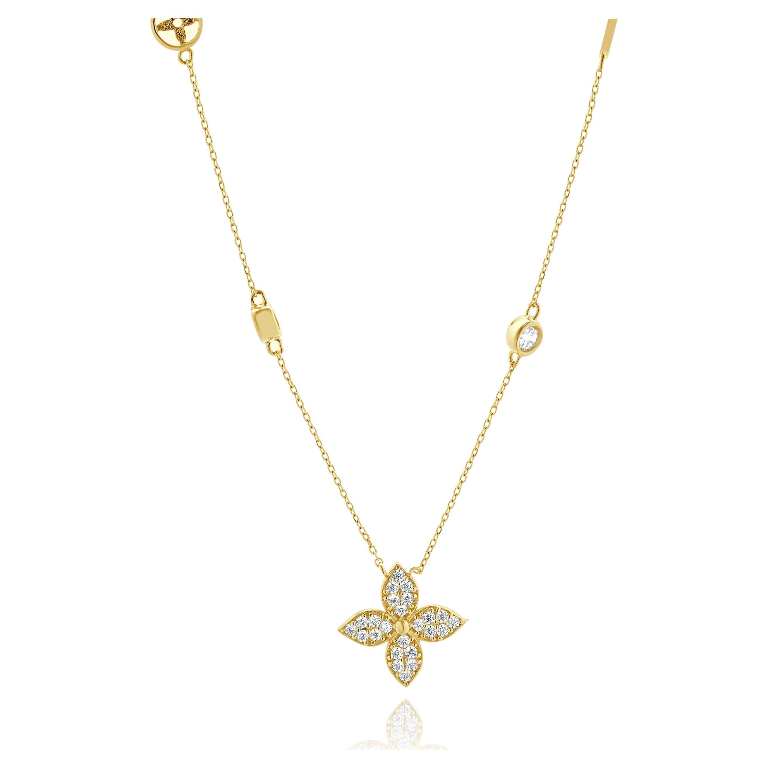 Collar Estación Trébol CZ Oro Amarillo 14 Kilates