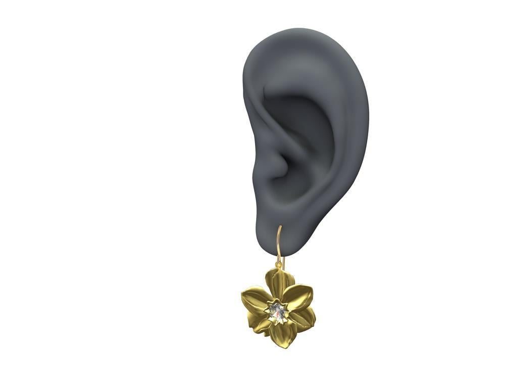 Boucles d'oreilles daffodil en or jaune 14 carats avec diamants de 1,0 carat  Neuf - En vente à New York, NY