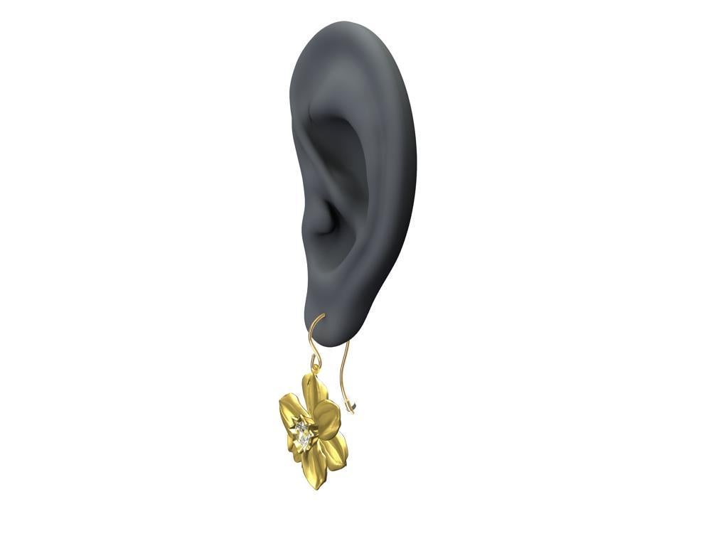 14 Karat Yellow Gold Daffodil Diamond Earrings with 1.0 Carat  For Sale 1