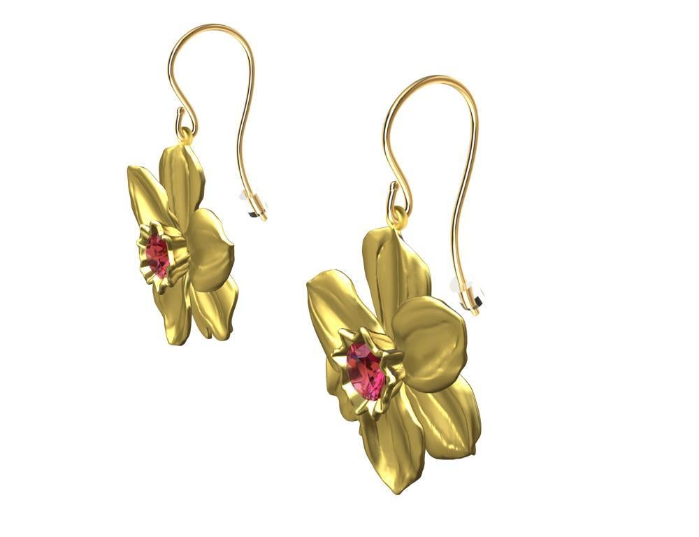 14 Karat Gelbgold Daffodil-Ohrringe mit rosa Saphiren im Angebot 2