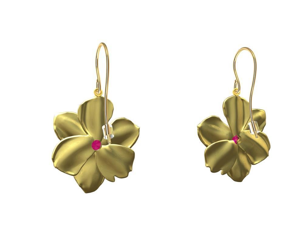 14 Karat Yellow Gold Daffodil Earrings with Rubies 1