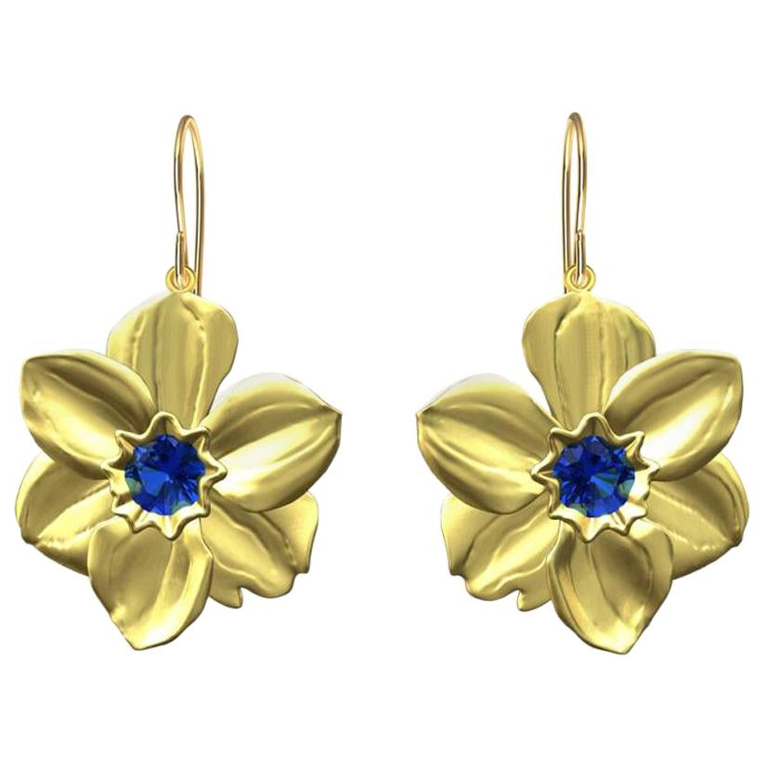 14 Karat Yellow Gold Daffodil Earrings with Rubies For Sale at 1stDibs