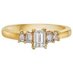 Used 14 Karat Yellow Gold Dainty 5-Stone Emerald Cut Engagement Ring