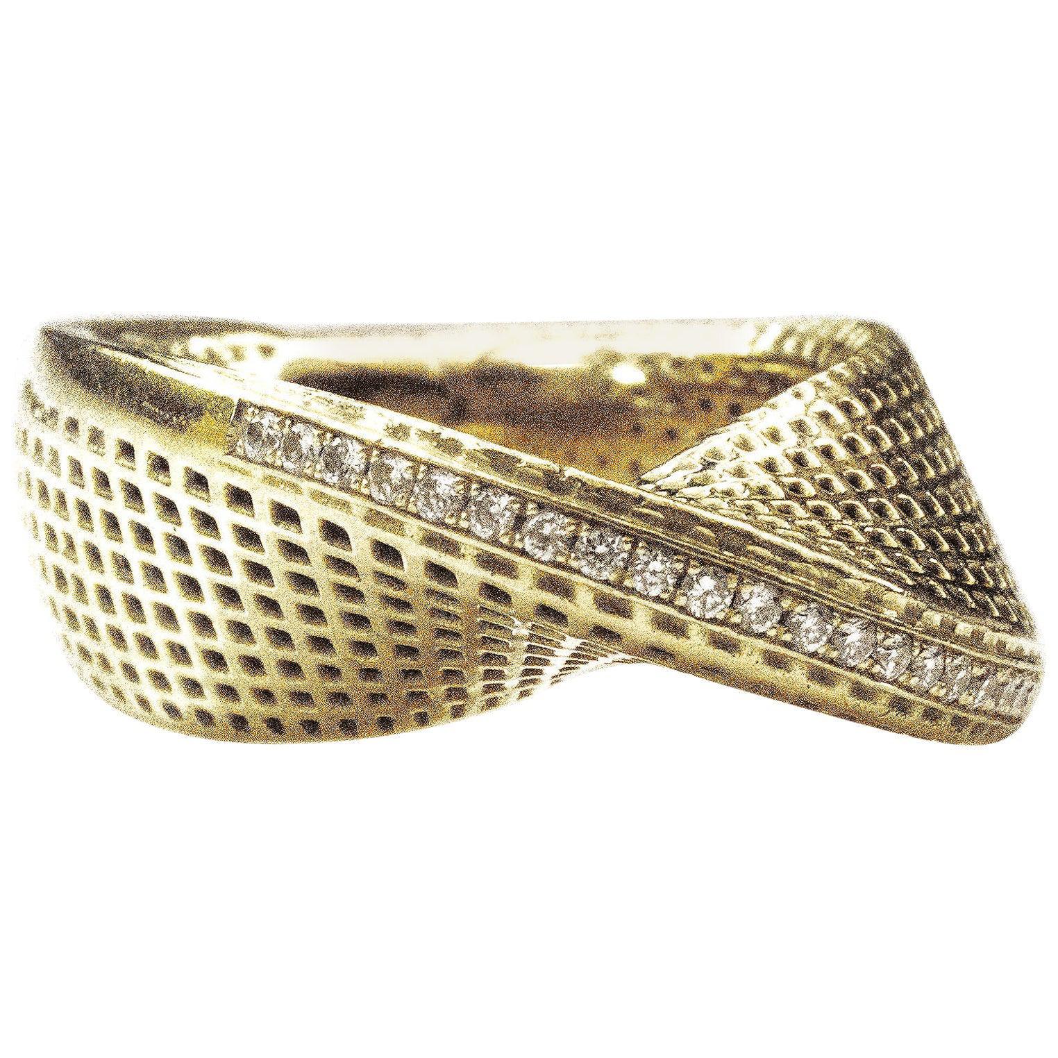 14 Karat Yellow Gold Diamond Dainty Slim Mobius Ring