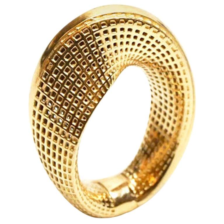 For Sale:  14 Karat Yellow Gold Dainty Slim Mobius Ring 6