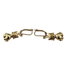 14 Karat Yellow Gold Dangle Cat Earrings #19042
