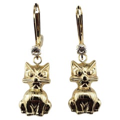 14 Karat Yellow Gold Dangle Cat Earrings #19042