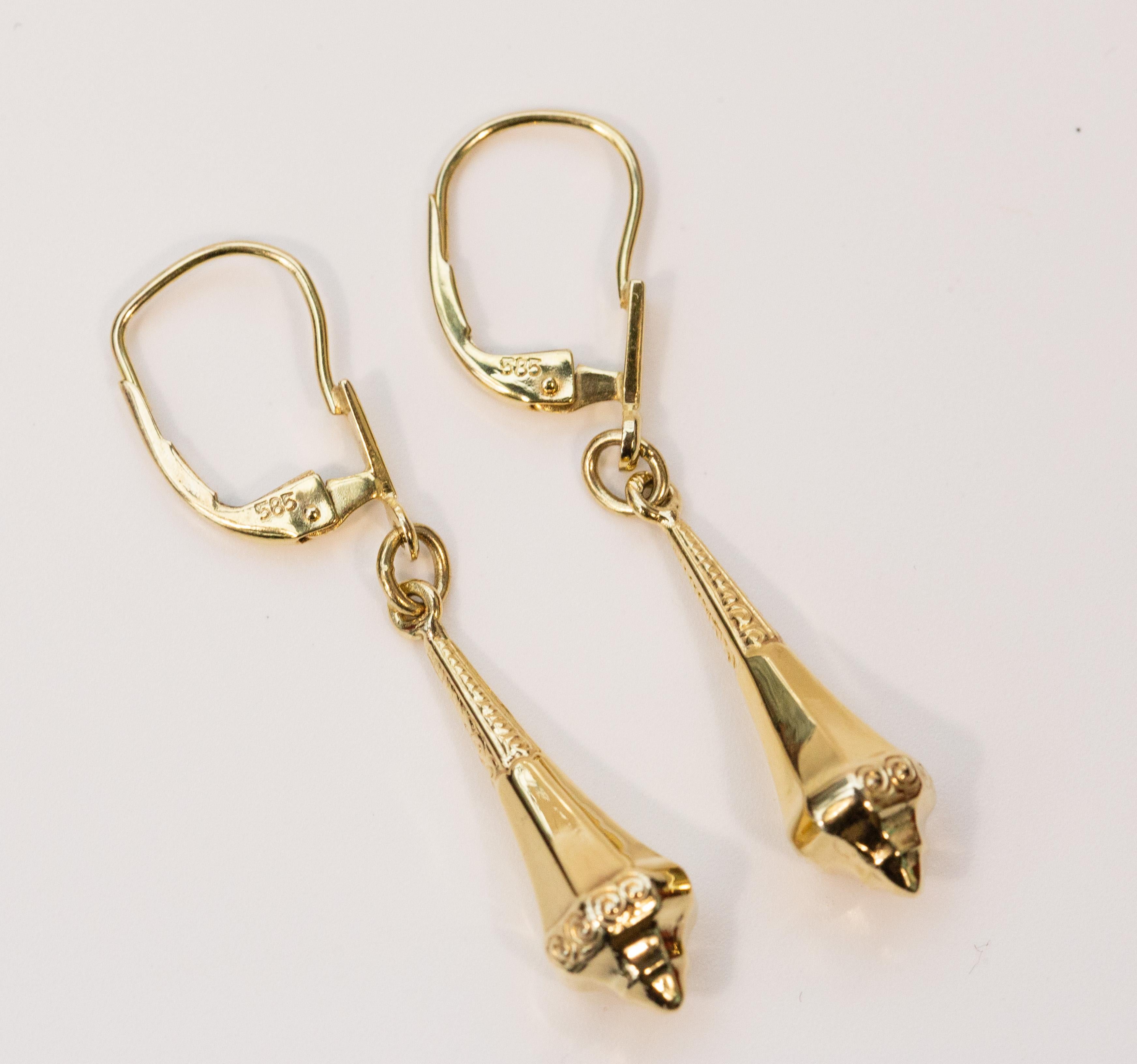 da uomo o donna Orecchini pendenti in oro giallo 14 carati CA. 1950s in vendita