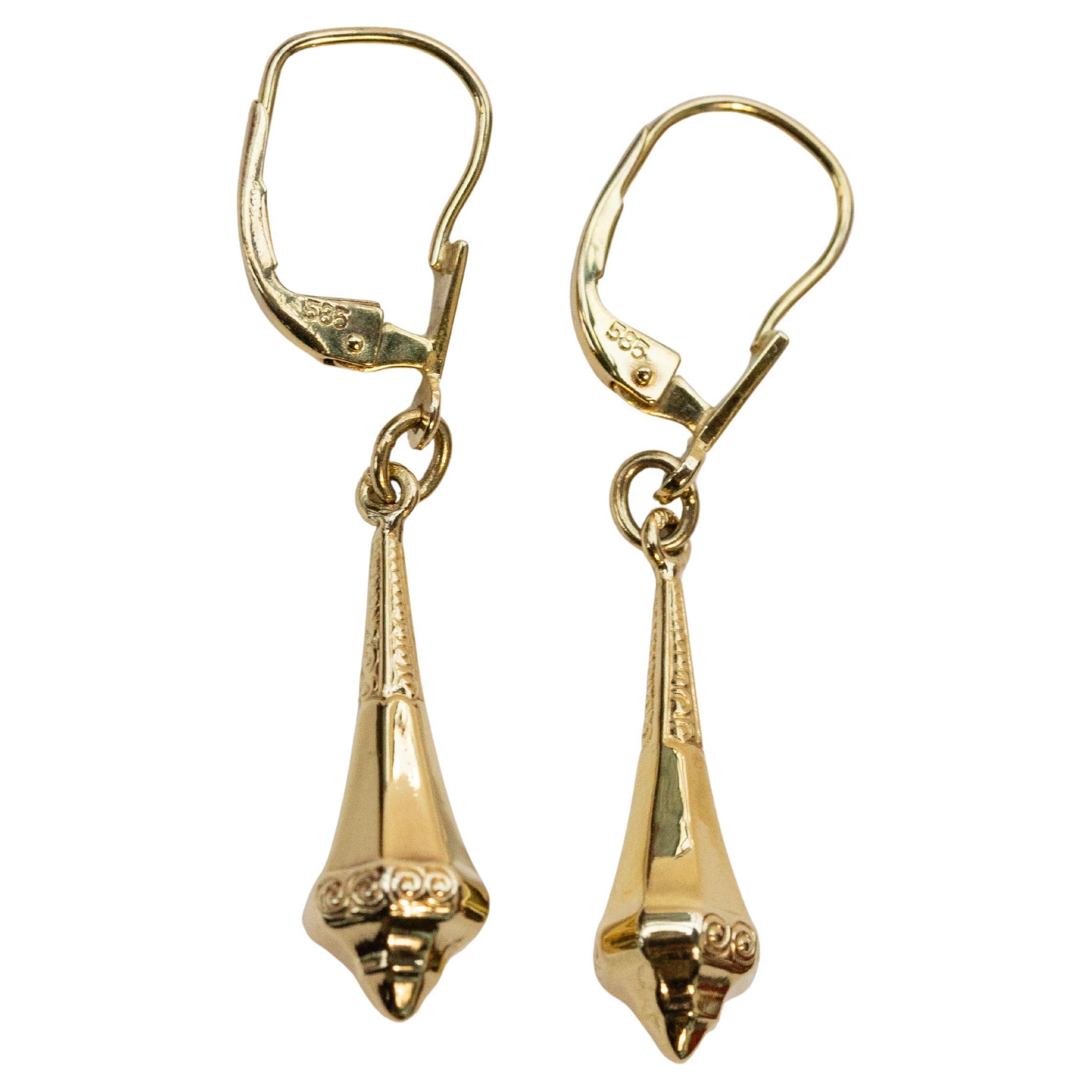 Orecchini pendenti in oro giallo 14 carati CA. 1950s in vendita