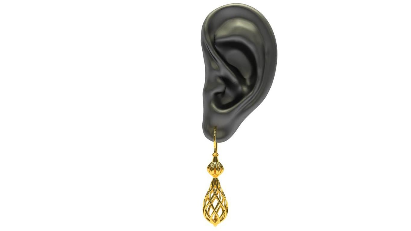 Contemporain Pendants d'oreilles en or jaune 14 carats et dentelle en vente
