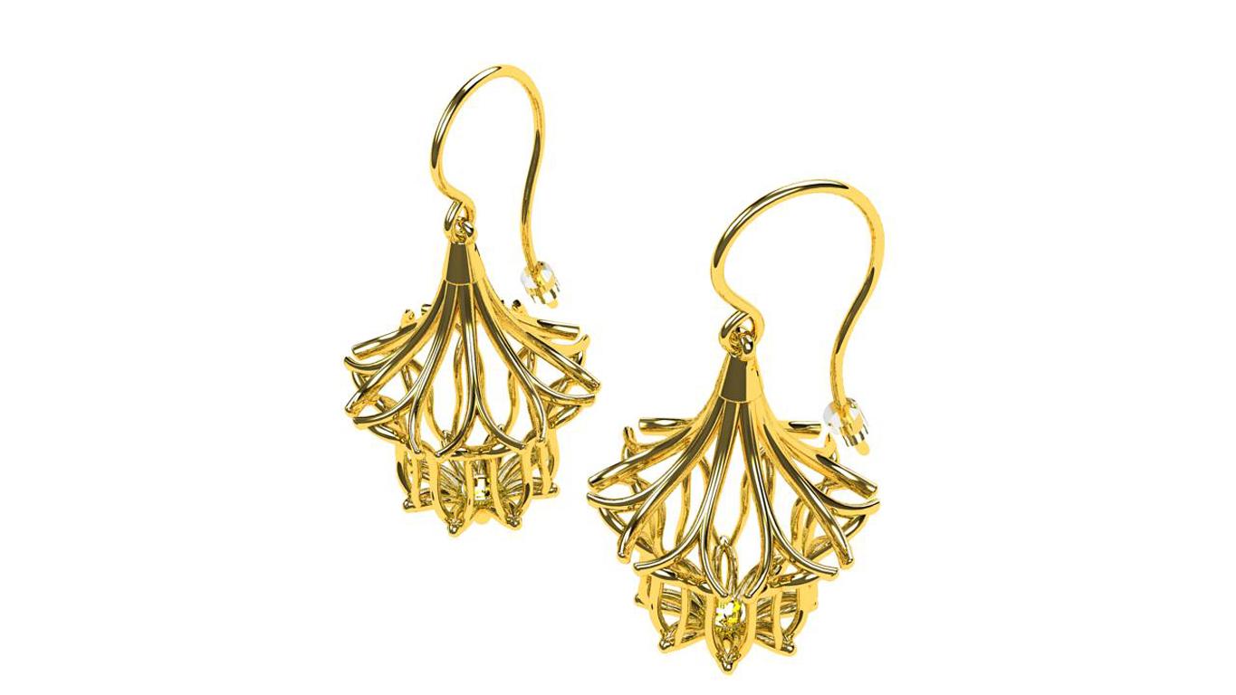 Contemporary 14 Karat Yellow Gold Dangle Earrings