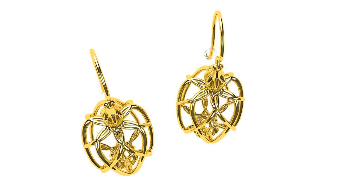 Contemporain Boucles d'oreilles pendantes en or jaune 14 carats en vente