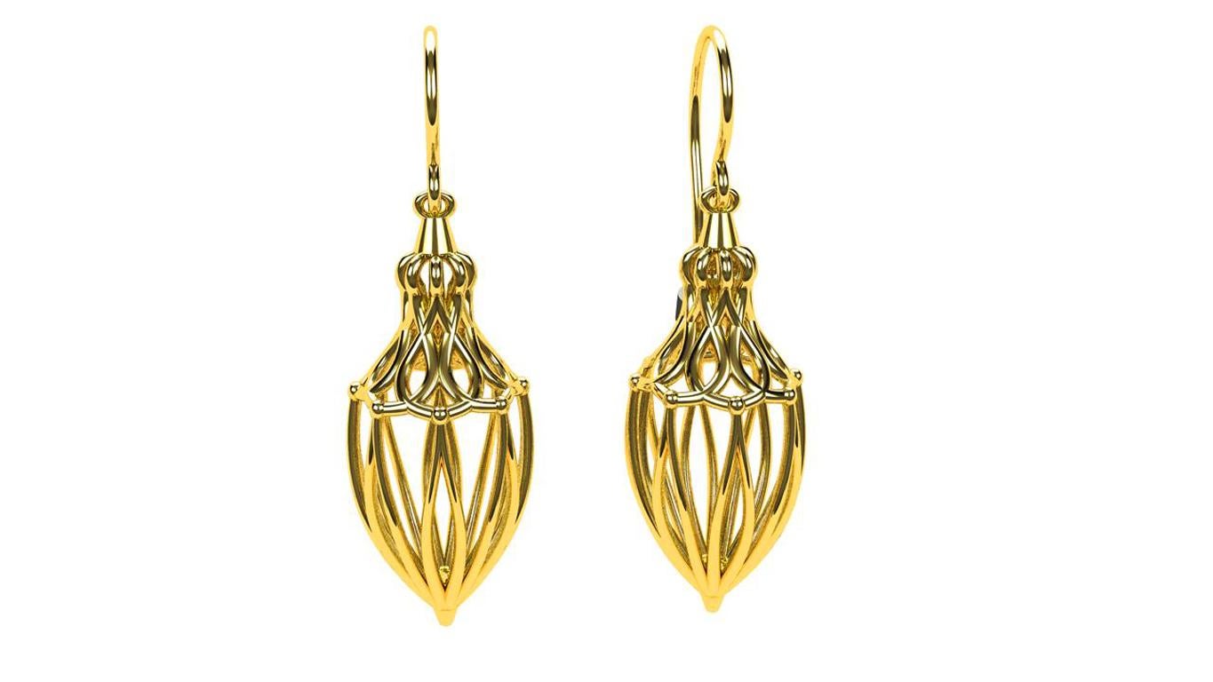 Contemporary 14 Karat Yellow Gold Arabesque Dangle Earrings For Sale