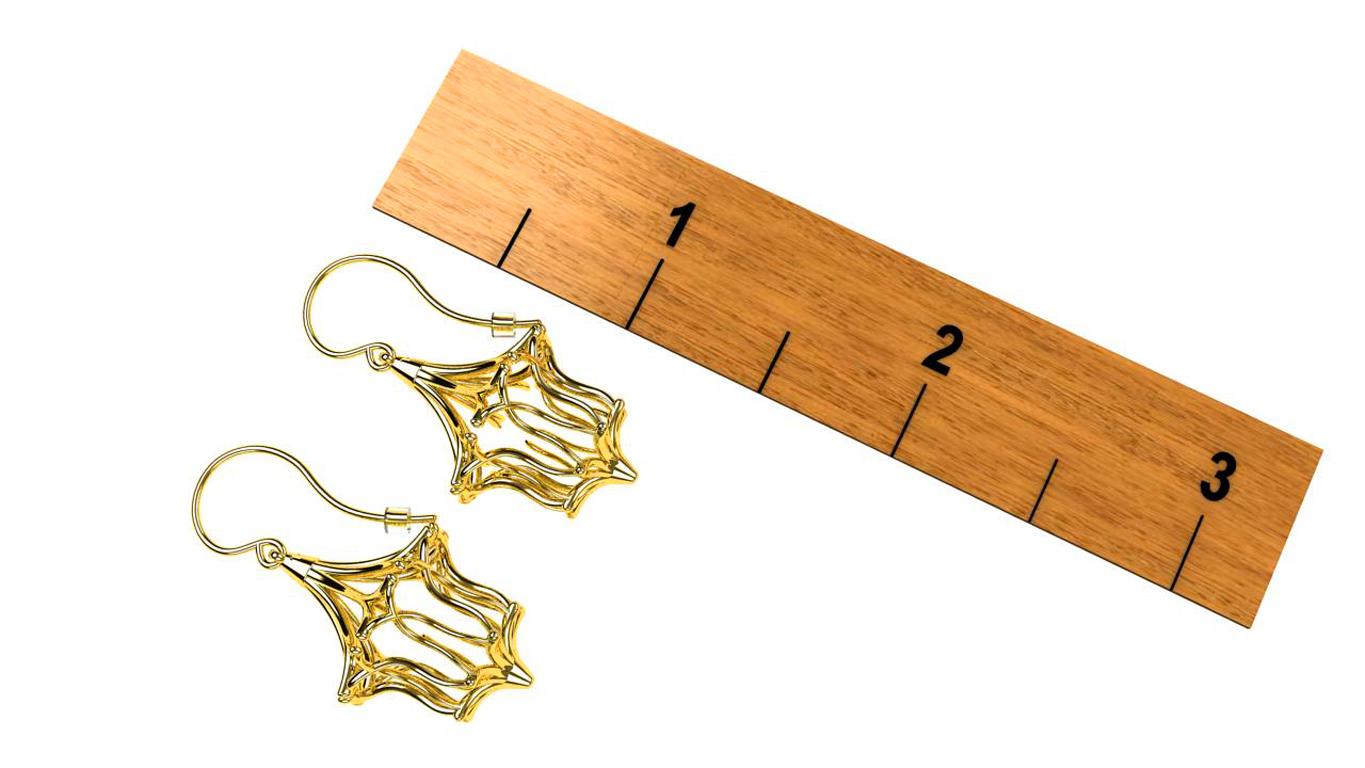 Boucles d'oreilles pendantes en or jaune 14 carats Pour femmes en vente