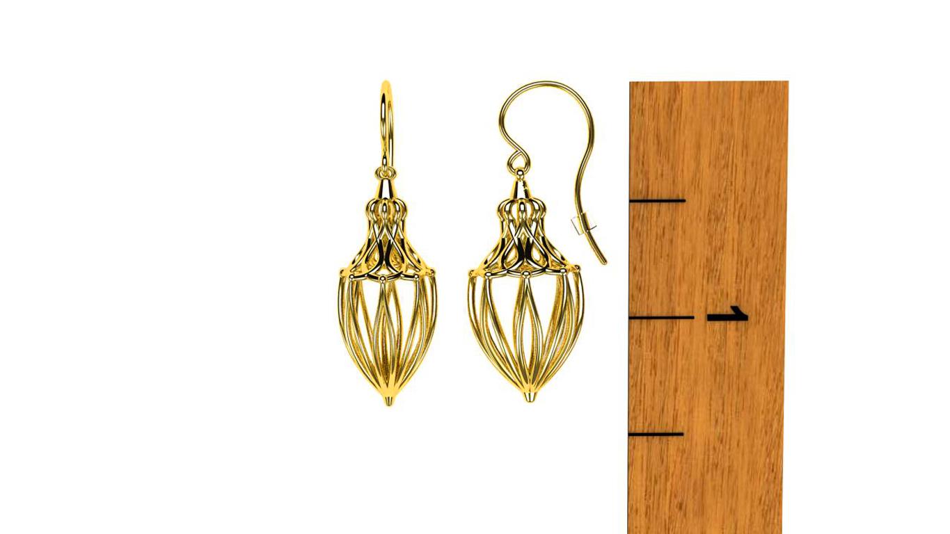 Boucles d'oreilles pendantes Arabesque en or jaune 14 carats Unisexe en vente