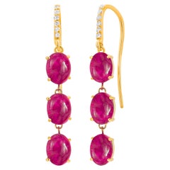 Pendants d'oreilles en or jaune 14 carats avec rubis cabochon et diamants