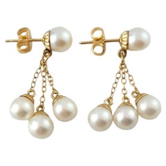 14 Karat Yellow Gold Dangle Pearl Earrings #17748