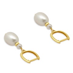 14 Karat Yellow Gold Dangle Pearl Earrings
