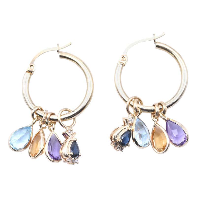 Stunning Semi-Precious Gemstone Diamond Silver Gold Dangle Earrings For ...