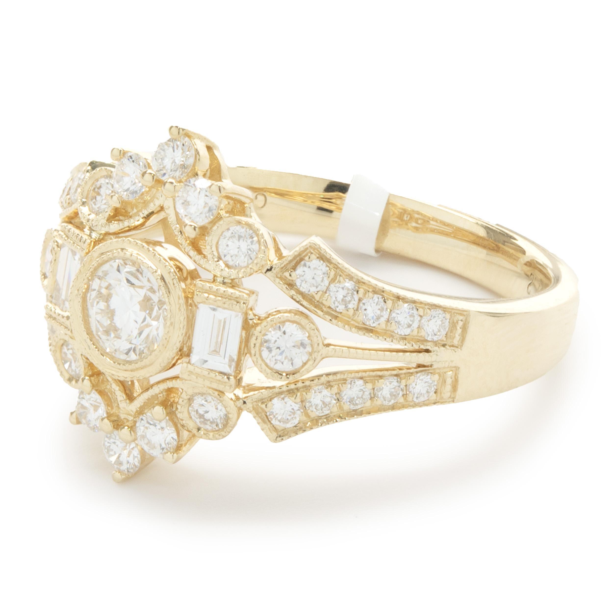 Bague de style déco en or jaune 14 carats avec diamants Excellent état - En vente à Scottsdale, AZ
