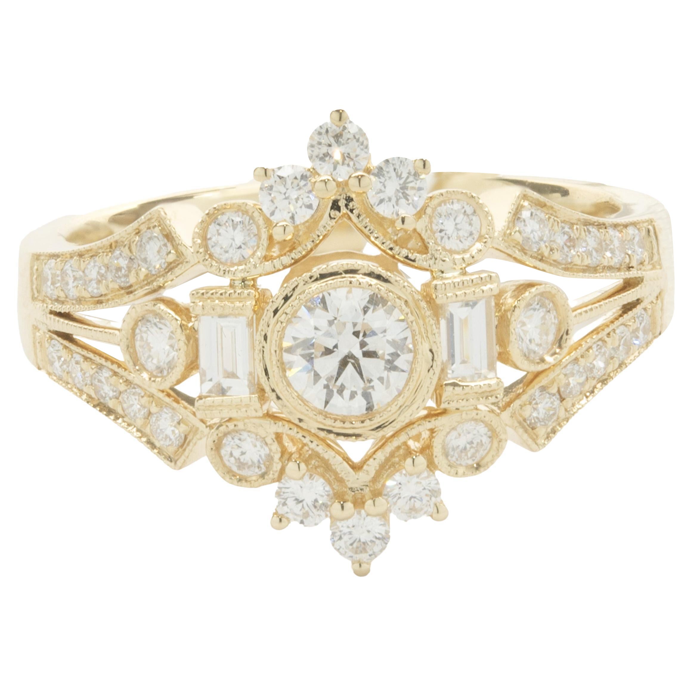 14 Karat Gelbgold Diamantring im Deko-Stil im Angebot