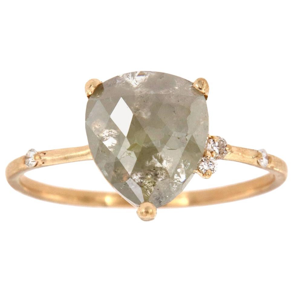 14 Karat Yellow Gold Delicate Rustic Icey Pear Diamond Ring 'Center 1.59 Carat' For Sale