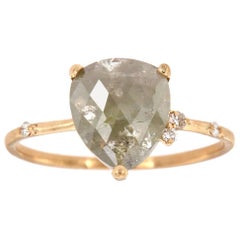 14 Karat Yellow Gold Delicate Rustic Icey Pear Diamond Ring 'Center 1.59 Carat'