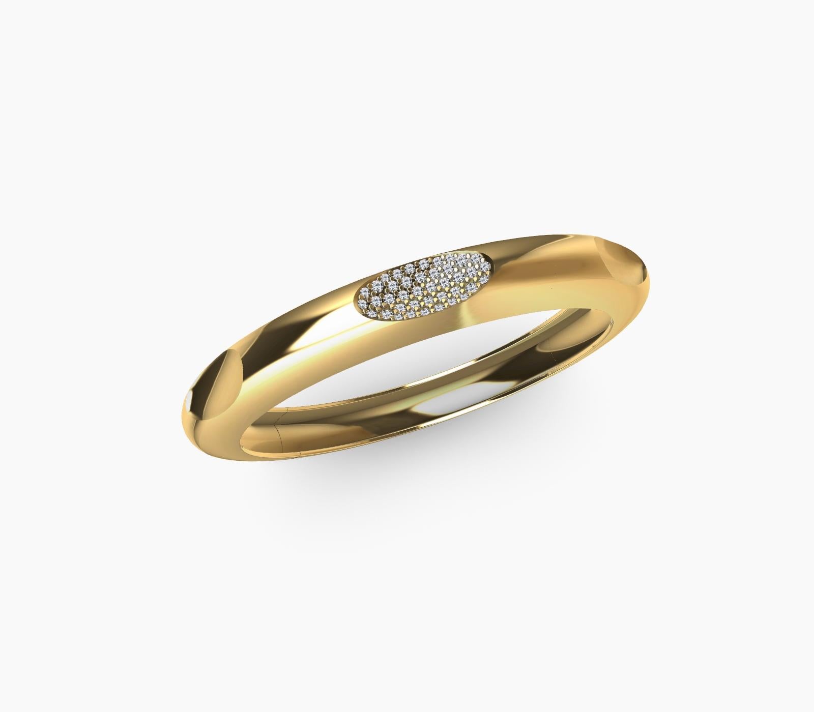 14 Karat Yellow Gold  7 Ovals Bangle, The number seven, considered to be the perfect number. My updated  bangle newly designed with a concave diamond pave. Polished and sandblasted inside finish.
 9 mm wide x 6 mm height ,   .54 ct wt , G SI1  GIA