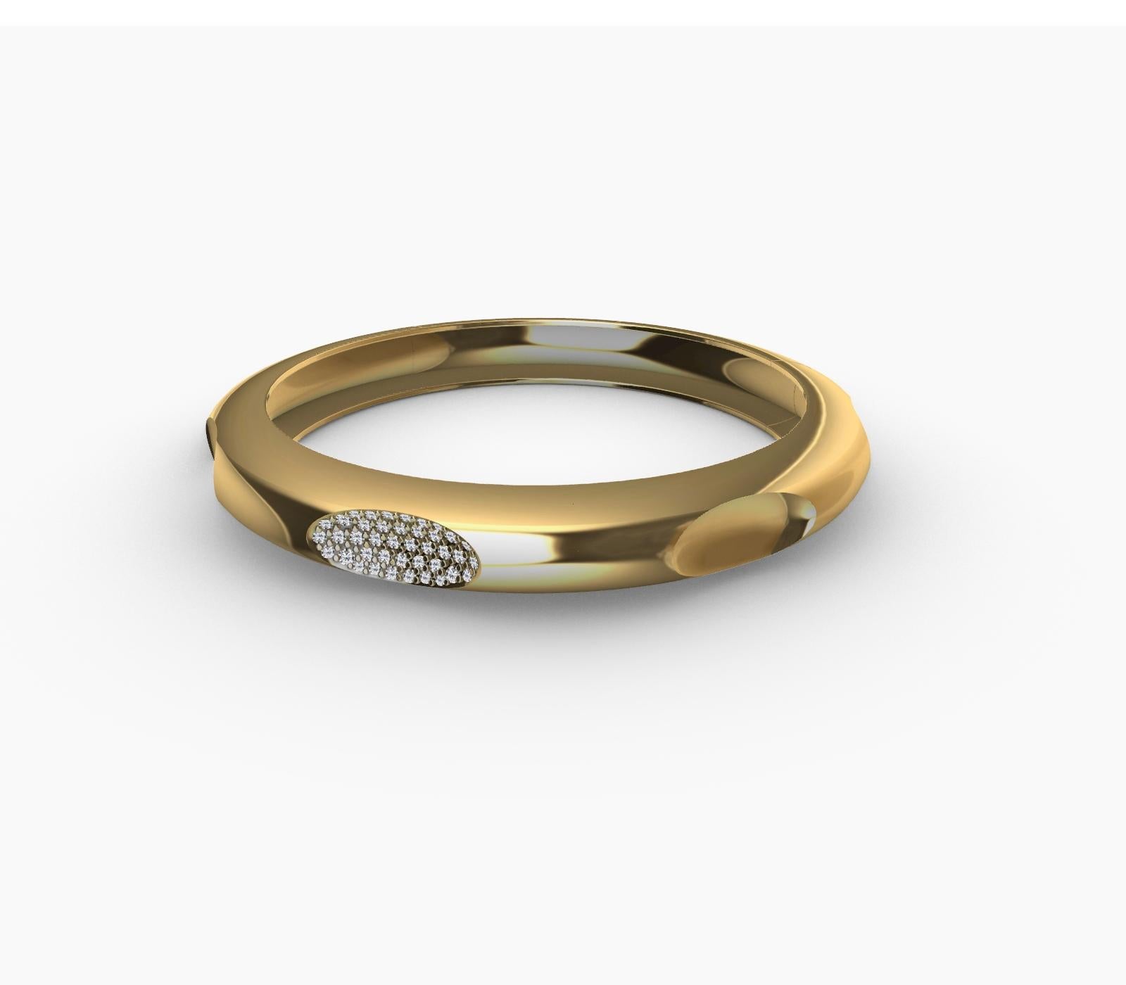 Or jaune 14 carats 9 mm  Bracelet jonc ovale à 7 diamants Unisexe en vente