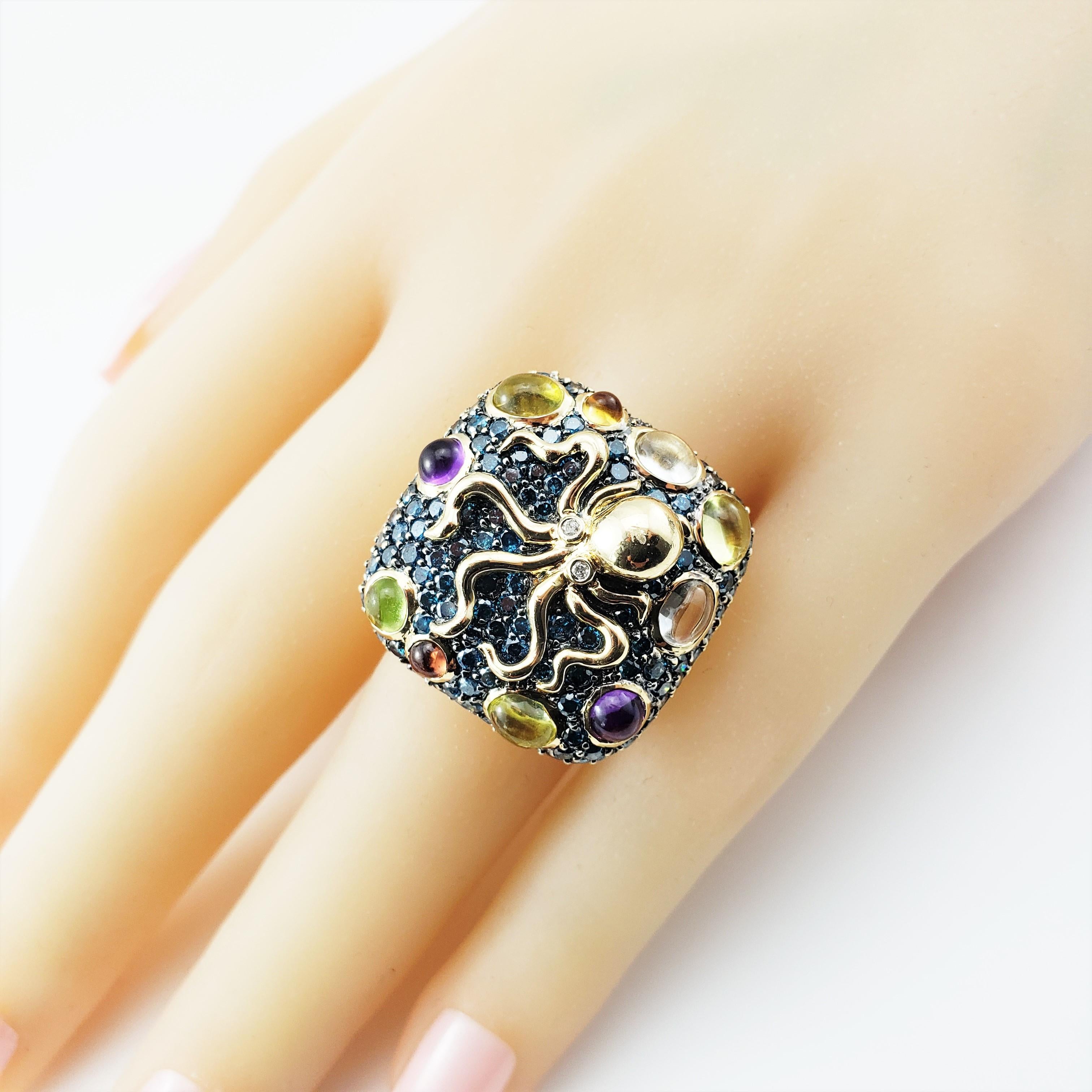 14 Karat Yellow Gold Diamond, Amethyst, Peridot and Garnet Octopus Ring 3