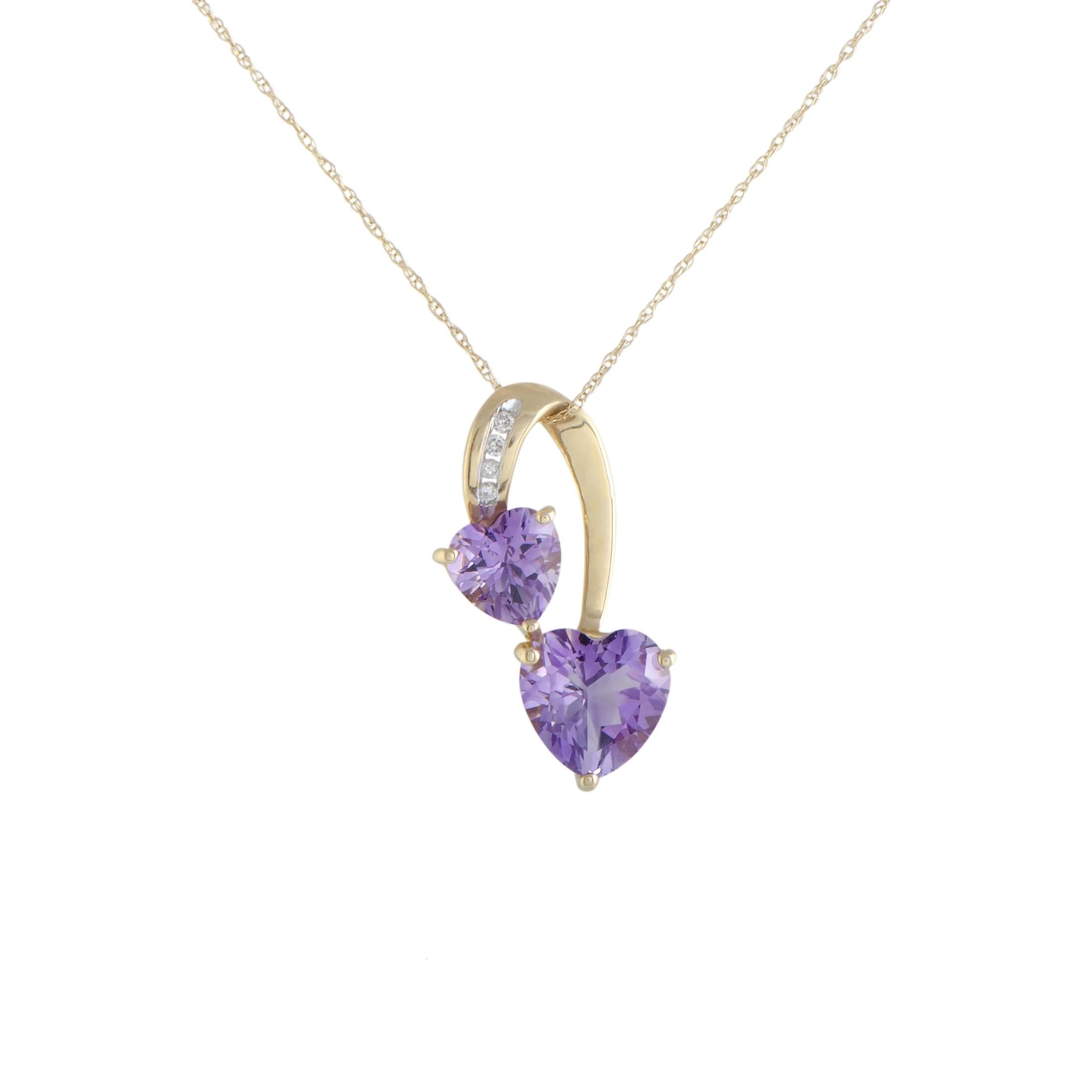 14 Karat Yellow Gold Diamond and Amethysts Pendant Necklace In New Condition In Southampton, PA