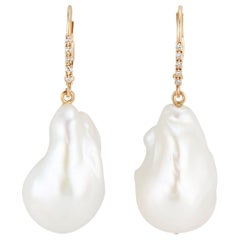 Orecchini a goccia in oro giallo 14 carati con diamante e perle barocche