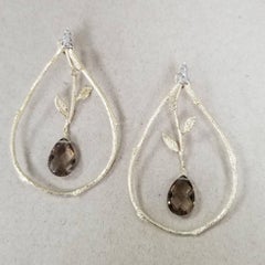 14 Karat Yellow Gold Diamond and Brown Topaz Earrings