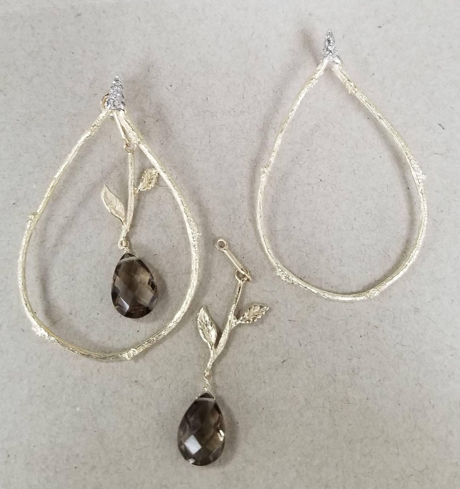 Arts and Crafts 14 Karat Yellow Gold Diamond and Brown Topaz Earrings For Sale