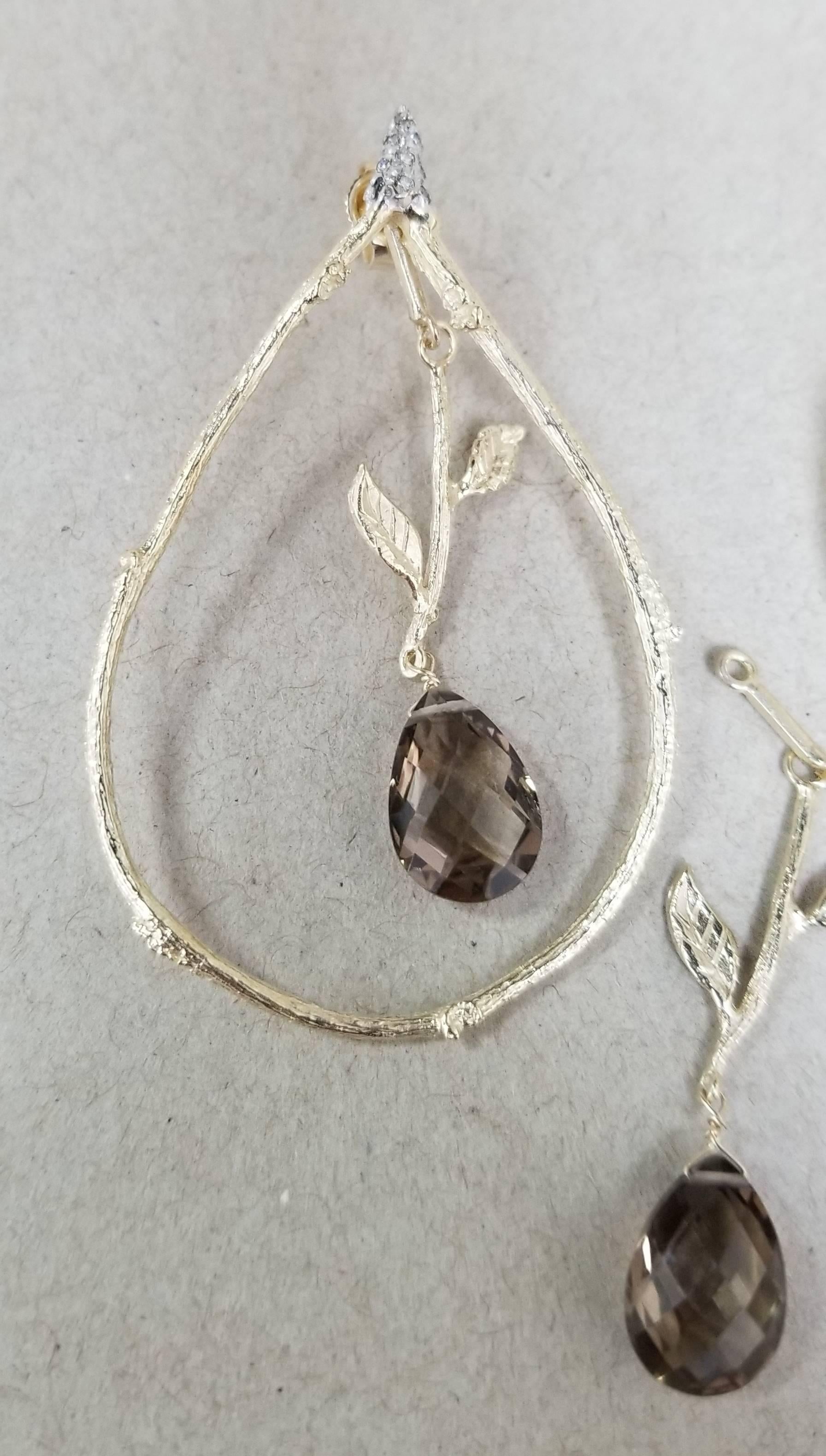 14 Karat Yellow Gold Diamond and Brown Topaz Earrings In New Condition For Sale In Los Angeles, CA