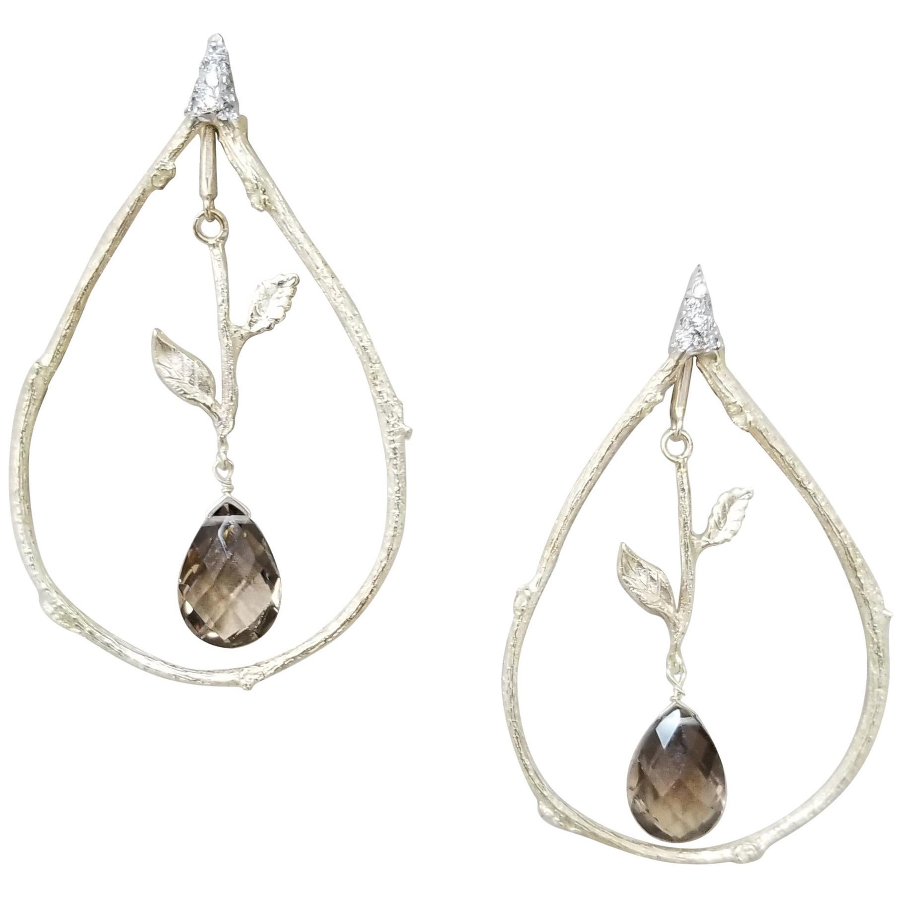 Boucles d'oreilles en or jaune 14 carats avec diamants et topaze brune en vente