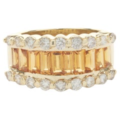 Bracelet cigare en or jaune 14 carats avec diamants et citrine ronds et baguettes