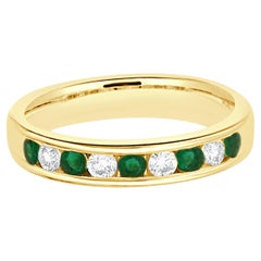 14 Karat Yellow Gold Diamond and Emerald Alternating Band