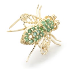 14 Karat Yellow Gold Diamond and Emerald Bee Pin