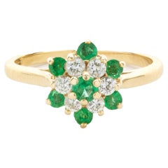 14 Karat Yellow Gold Diamond and Emerald Cocktail Ring