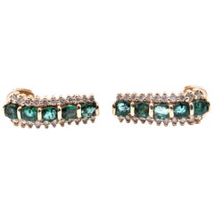 14 Karat Yellow Gold Diamond and Emerald Earrings