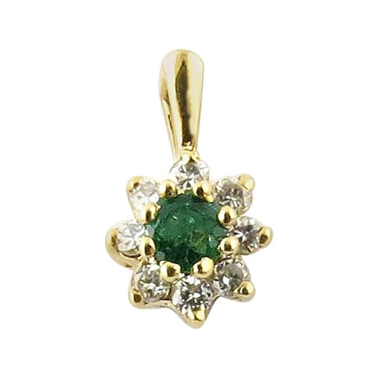 14 Karat Yellow Gold Diamond and Emerald Pendant
